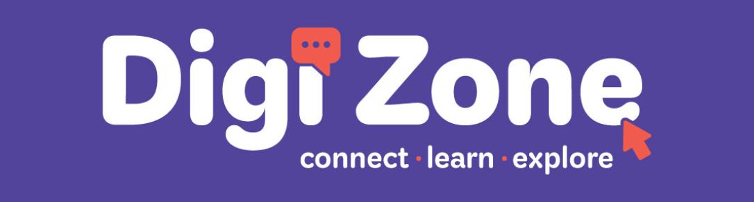 Banner image for webpage with the Digizone logo, which includes the titles connect, learn and explore