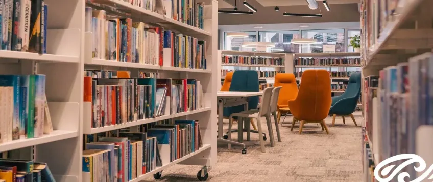 Bookshelves and chairs in Paisley Central Library